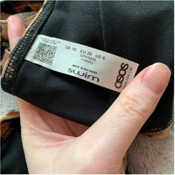 ASOS Leopard Print Bralette Bikini Top Size 6 Swimwear Double‎ Strap Triangle - Picture 3 of 3